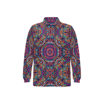 Boho Pattern Print Design 06 Long Sleeve Polo Shirt For Men's