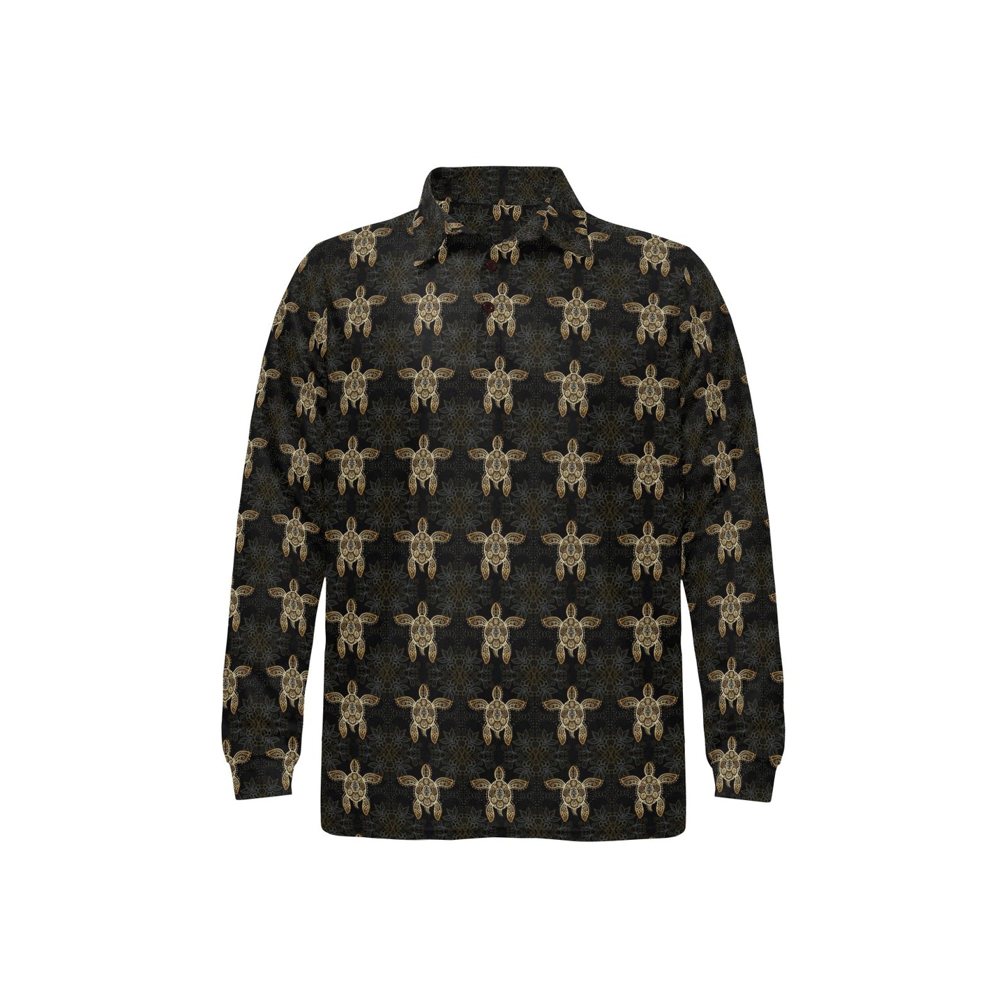 Gold Tribal Turtle Polynesian Design Long Sleeve Polo Shirt For Men's