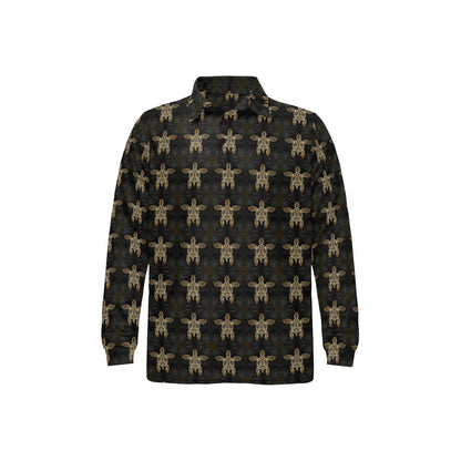 Gold Tribal Turtle Polynesian Design Long Sleeve Polo Shirt For Men's