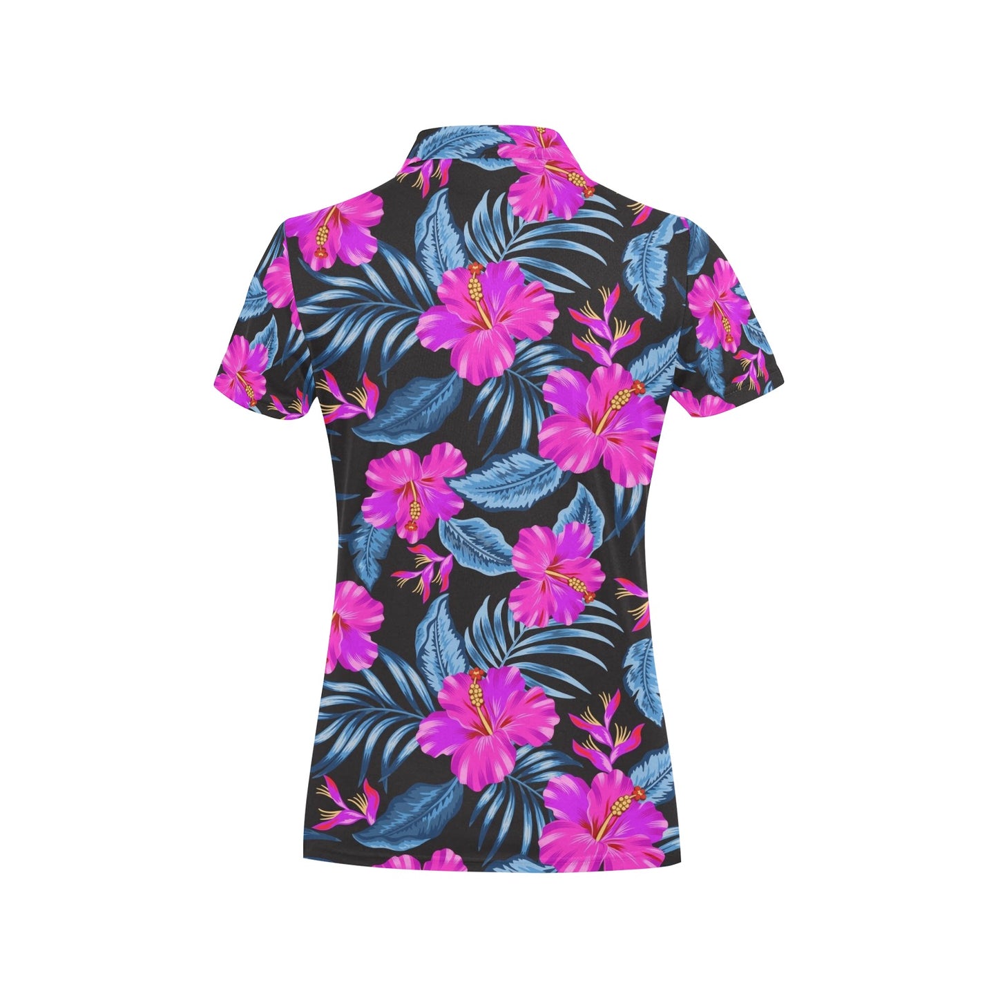 Neon Pink Hibiscus Pattern Print Design HB015 Women's Polo Shirt