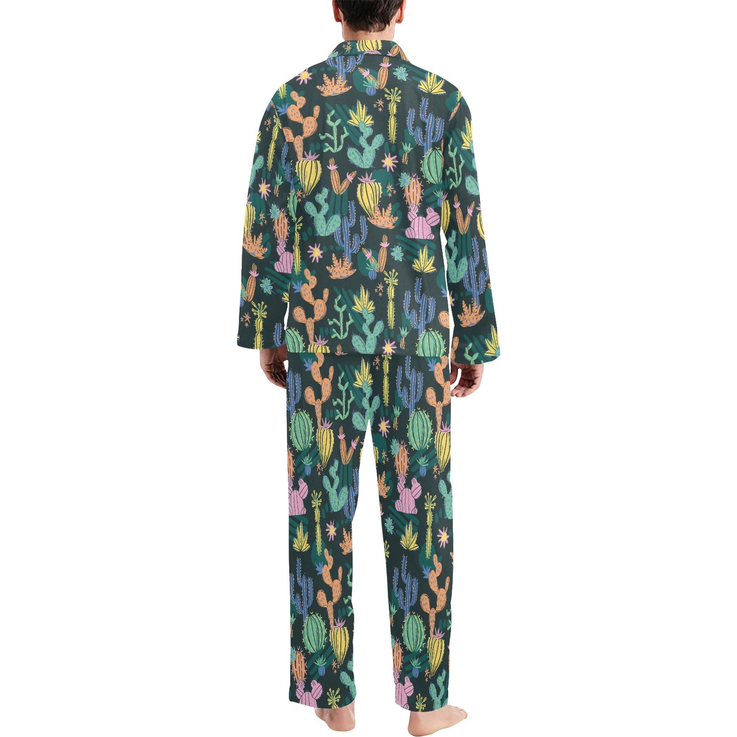 Cactus Pattern Print Design 05 Men's Long Pajama Set