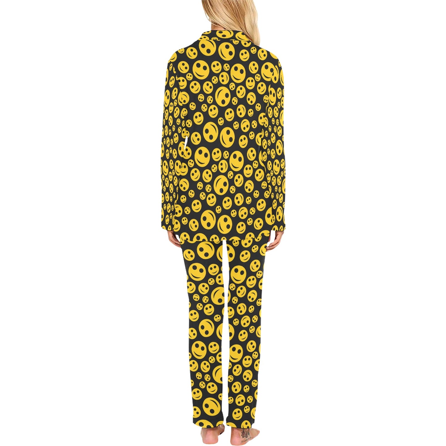 Smiley Face Emoji Print Design LKS304 Women's Long Pajama Set