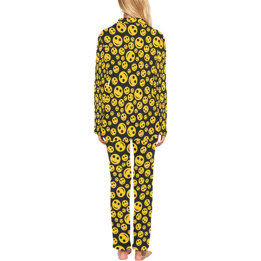 Smiley Face Emoji Print Design LKS304 Women's Long Pajama Set