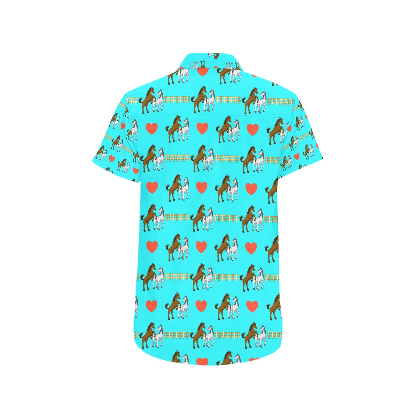 Horse Couple Love Print Design LKS309 Men Short Sleeve Button Up Shirt
