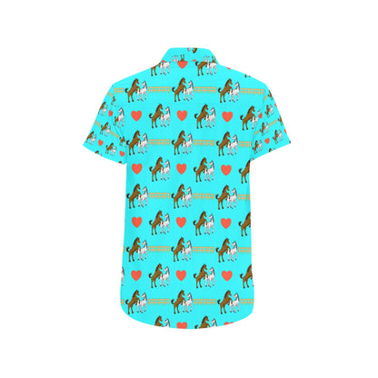 Horse Couple Love Print Design LKS309 Men Short Sleeve Button Up Shirt