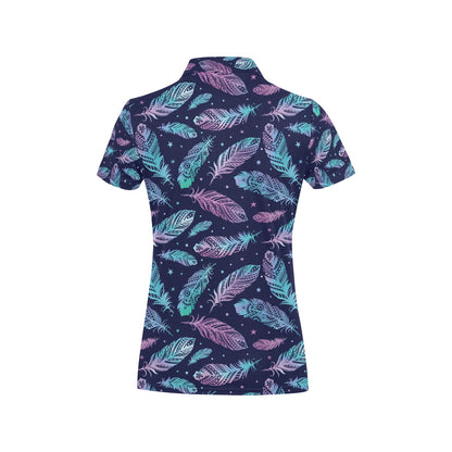 Feather Aztec Design Print Women's Polo Shirt