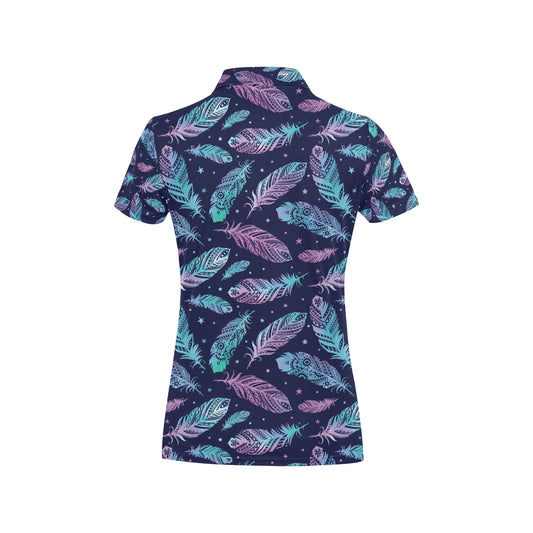 Feather Aztec Design Print Women's Polo Shirt