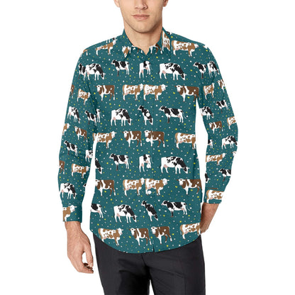 Cattle Print Design LKS404 Men's Long Sleeve Dress Shirt