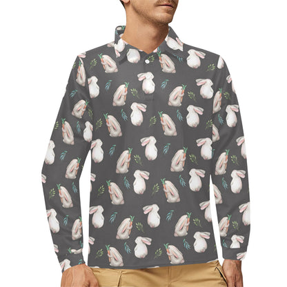 Rabbit Print Design LKS402 Long Sleeve Polo Shirt For Men's