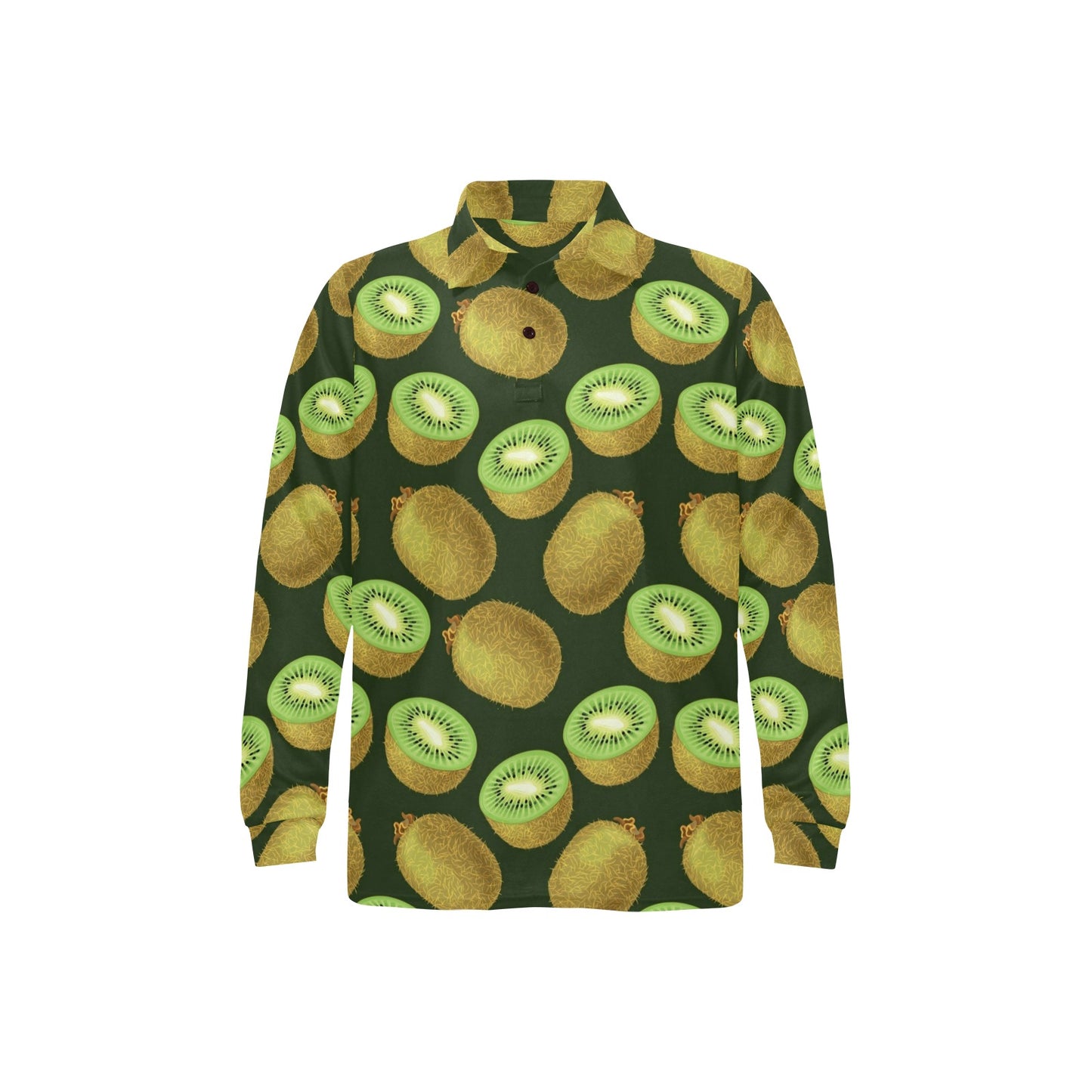 Kiwi Pattern Print Design KW04 Long Sleeve Polo Shirt For Men's