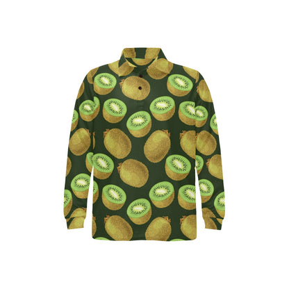 Kiwi Pattern Print Design KW04 Long Sleeve Polo Shirt For Men's