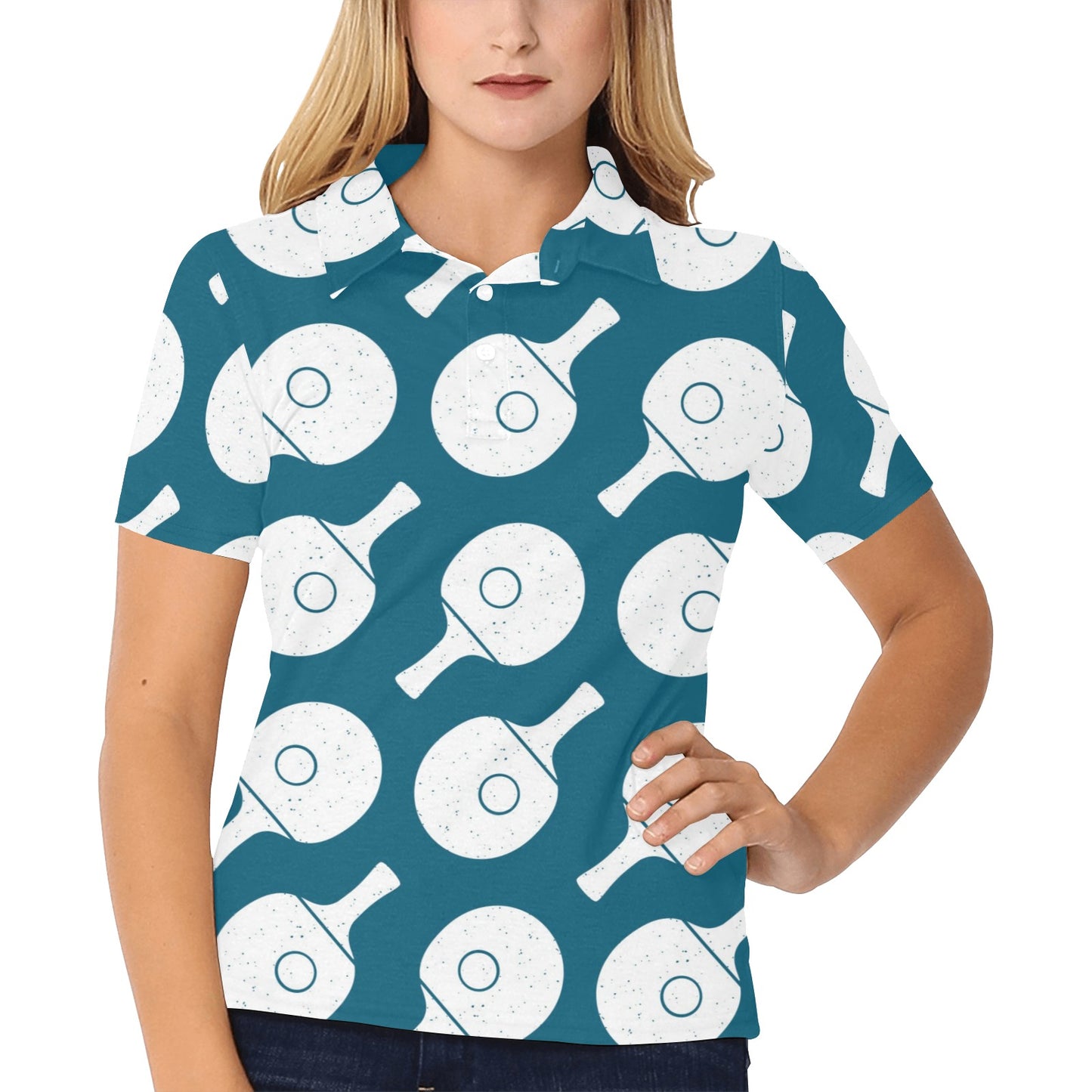Ping Pong Pattern Print Design A02 Women's Polo Shirt