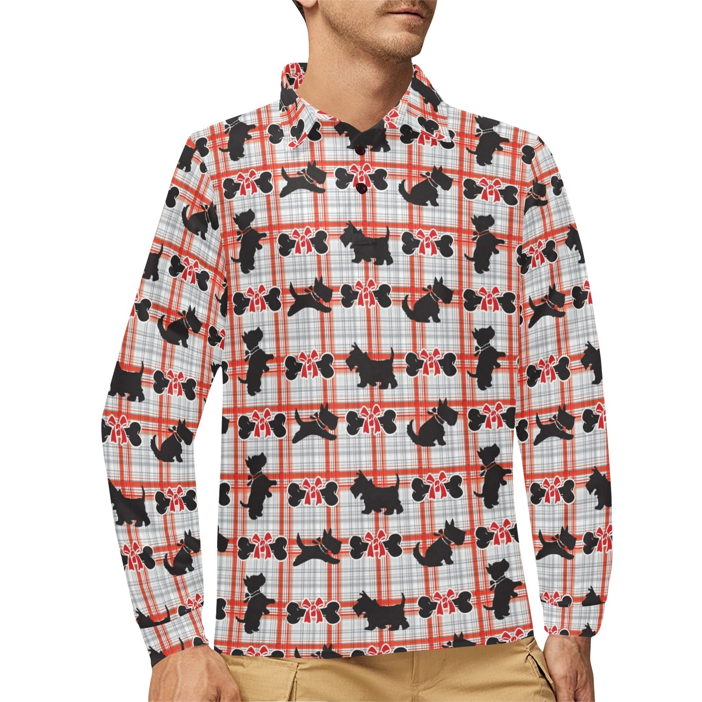 Scottish Terriers Print Design LKS3014 Long Sleeve Polo Shirt For Men's