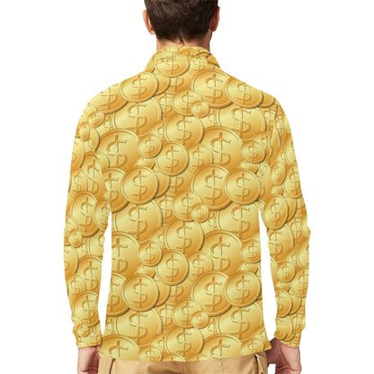 Dollar Pattern Print Design DO03 Long Sleeve Polo Shirt For Men's