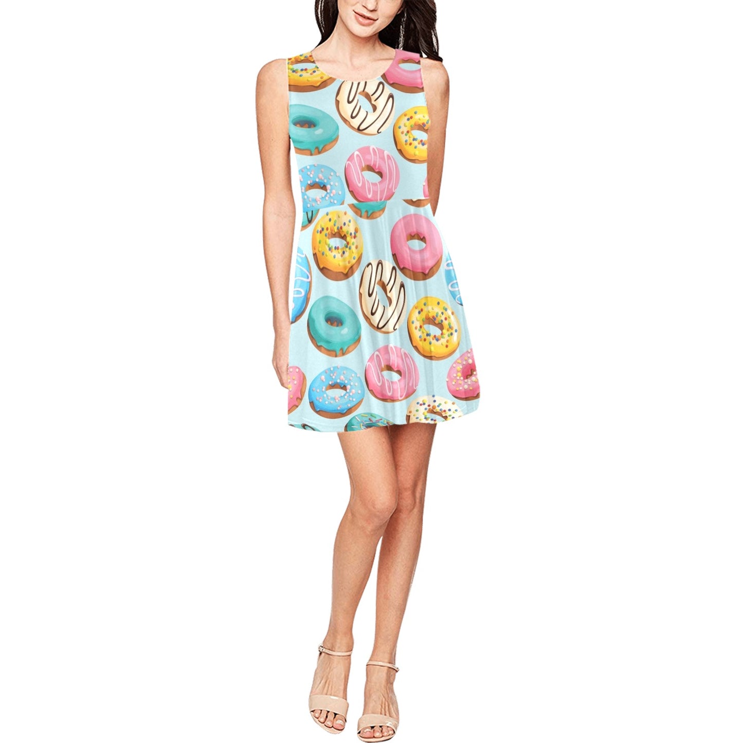Donut Pattern Print Design DN05 Sleeveless Dress