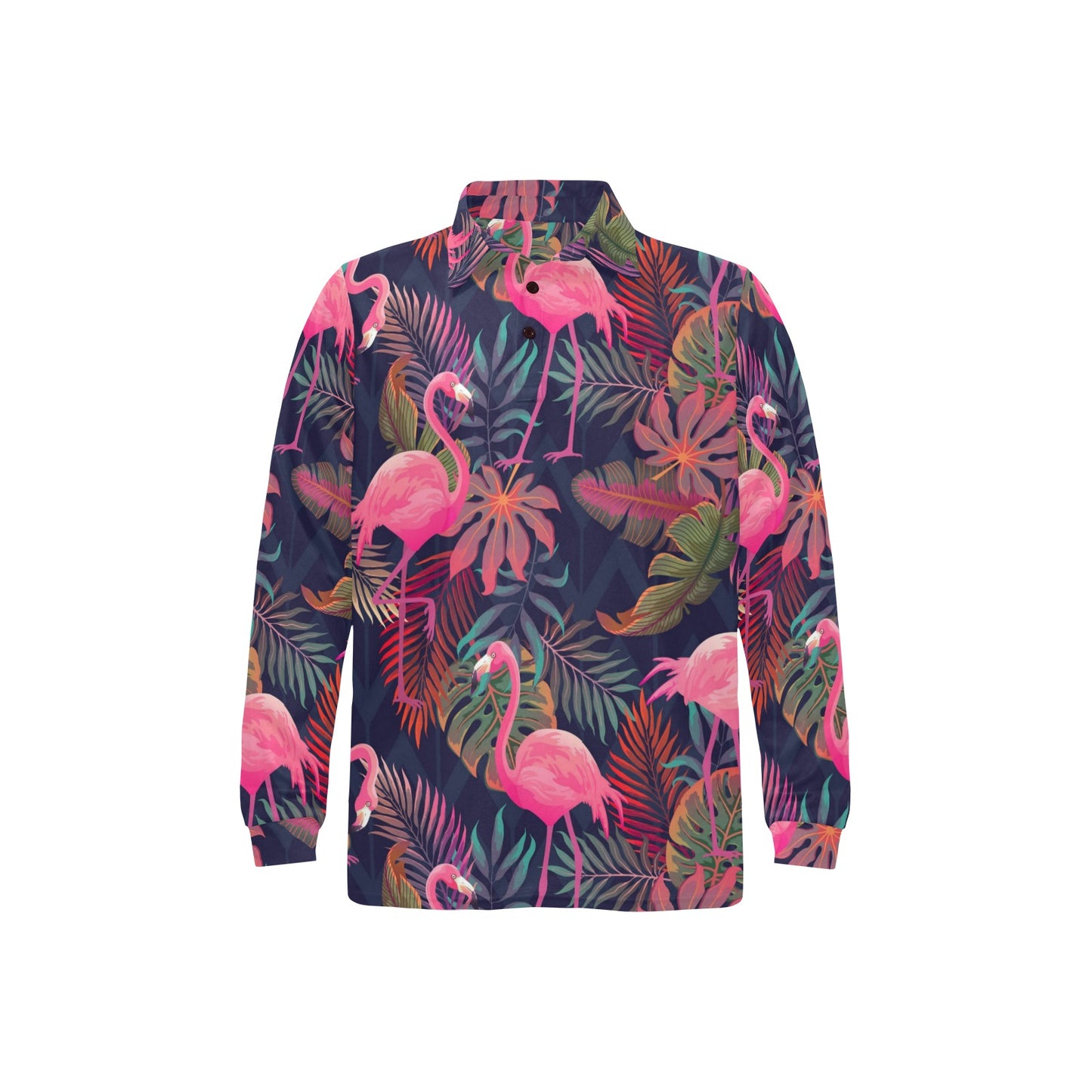 Flamingo Tropical Pattern Long Sleeve Polo Shirt For Men's