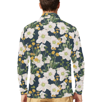 Anemone Pattern Print Design AM04 Long Sleeve Polo Shirt For Men's