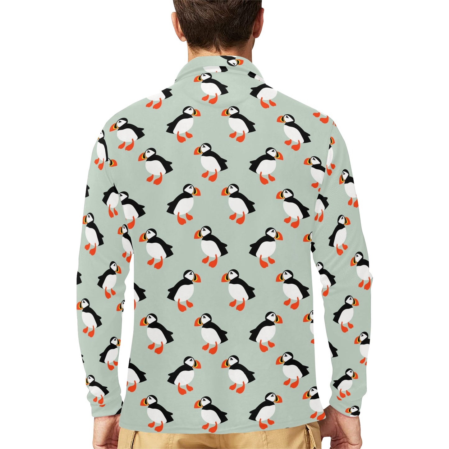 Puffin Pattern Print Design A03 Long Sleeve Polo Shirt For Men's