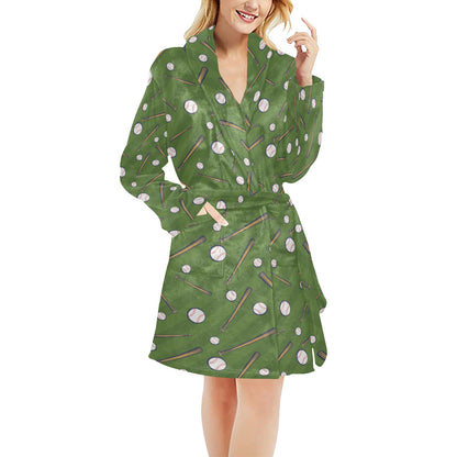 Baseball Pattern Print Design 02 Women's Fleece Robe
