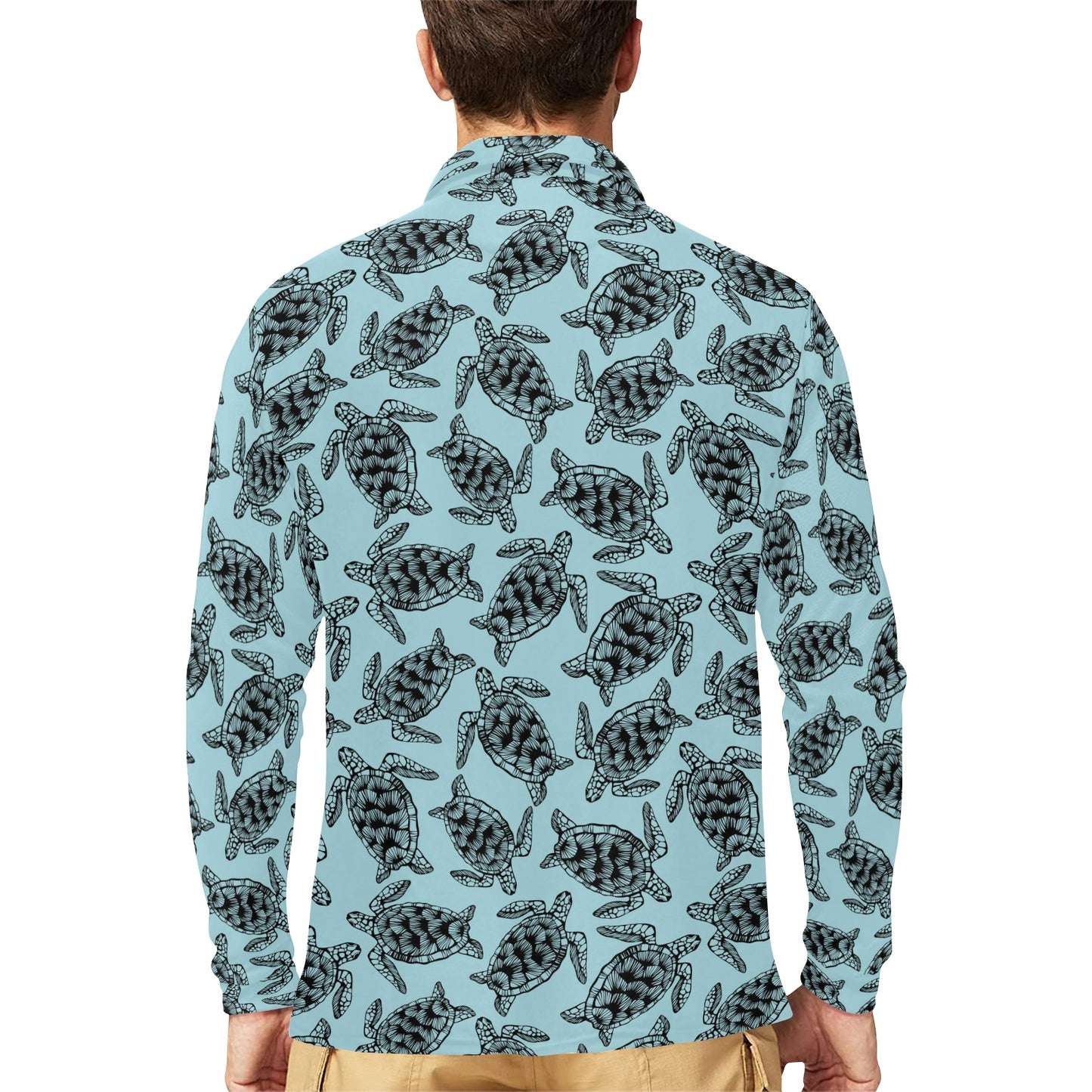 Sea Turtle Print Design LKS3010 Long Sleeve Polo Shirt For Men's