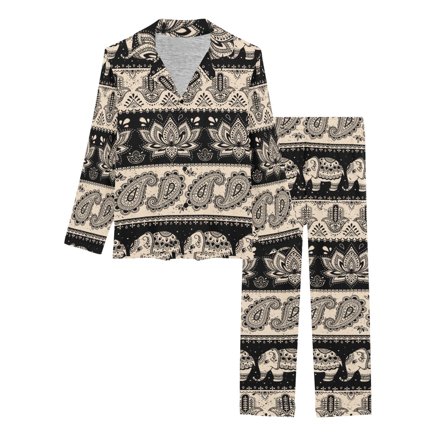 Elephant Hansa Lotus Pattern Women's Long Pajama Set