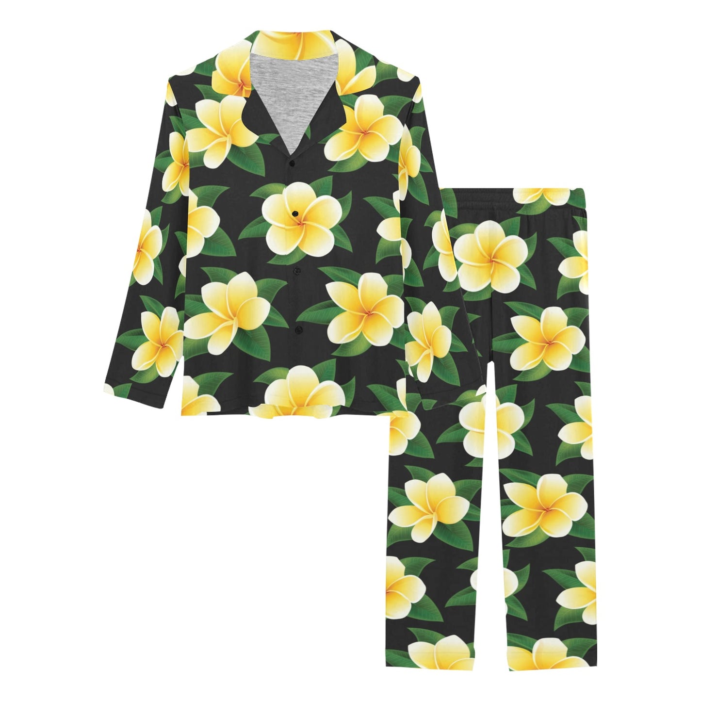 Plumeria Pattern Print Design A03 Women's Long Pajama Set