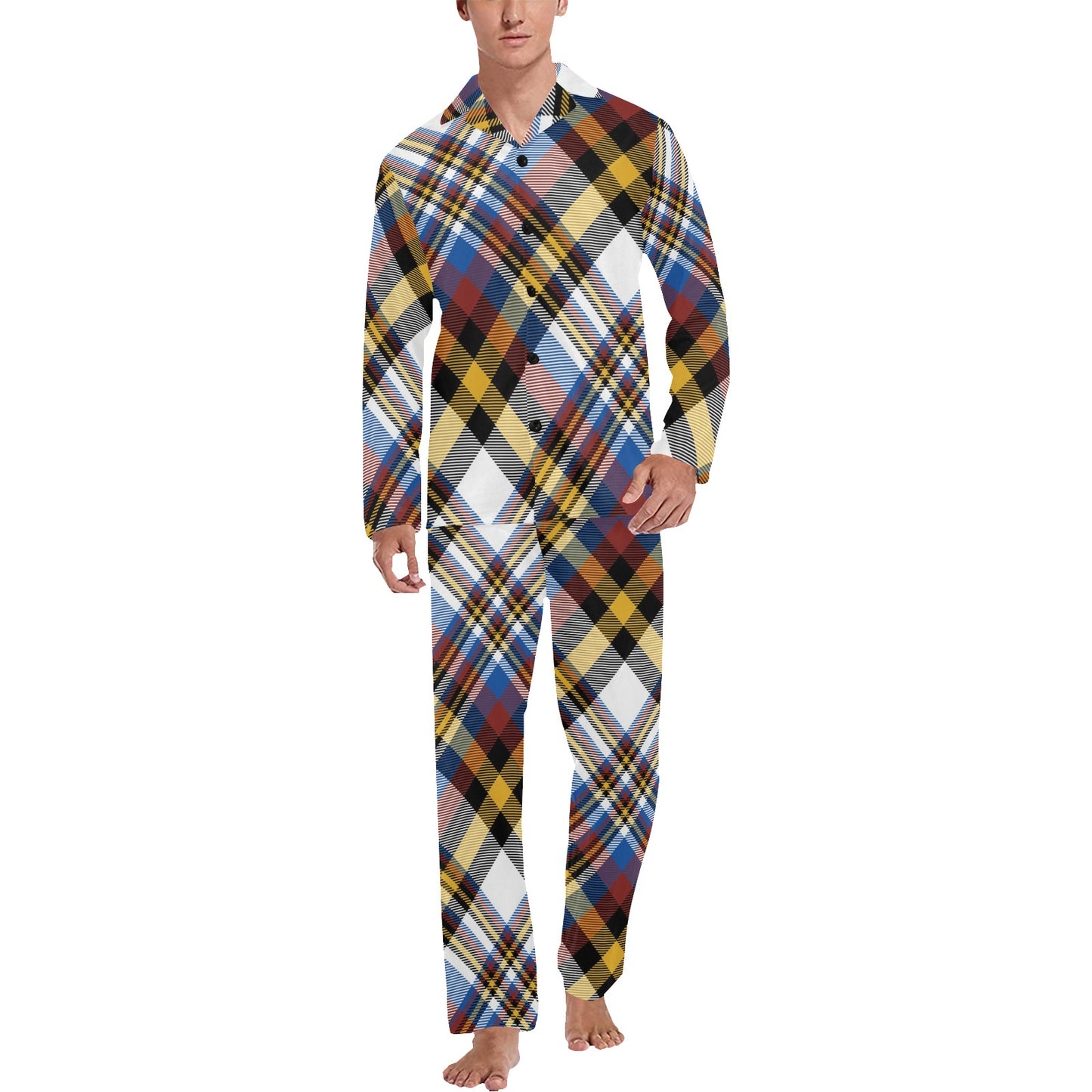 Madras Pattern Print Design 01 Men's Long Pajama Set
