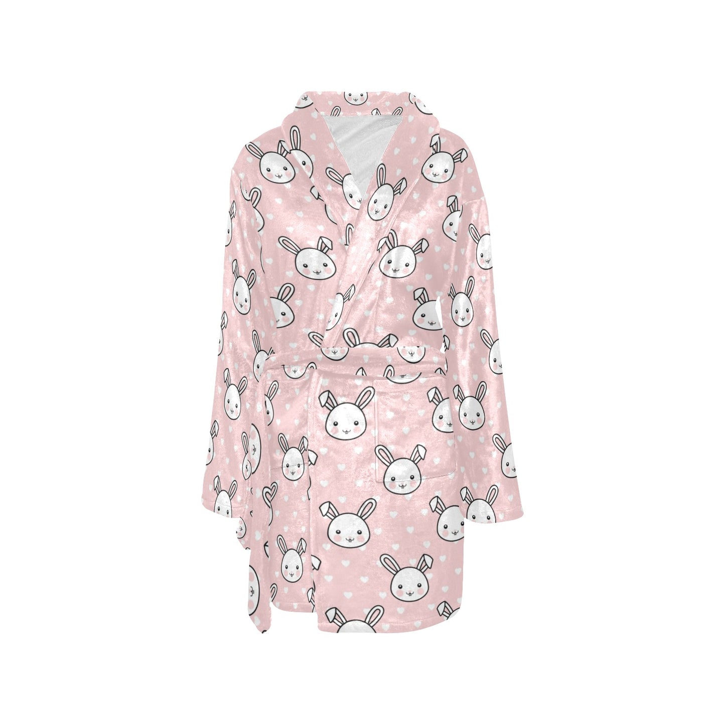 Rabbit Pattern Print Design RB02 Women's Fleece Robe