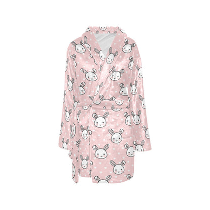 Rabbit Pattern Print Design RB02 Women's Fleece Robe