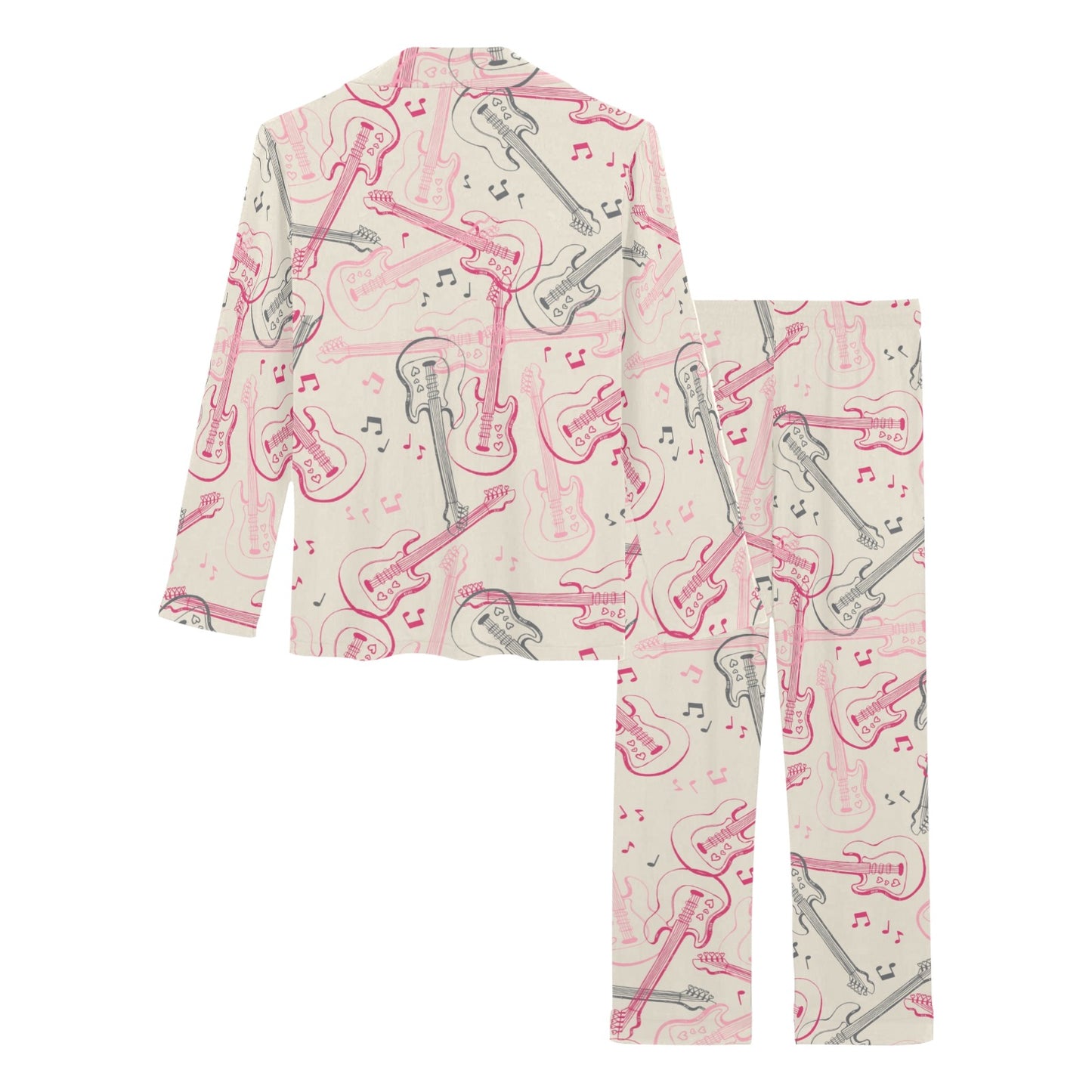 Bass Guitar Pattern Print Design 02 Women's Long Pajama Set