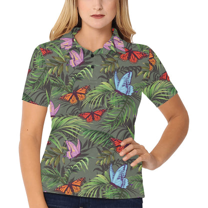 Monarch Butterfly Pattern Print Design 04 Women's Polo Shirt