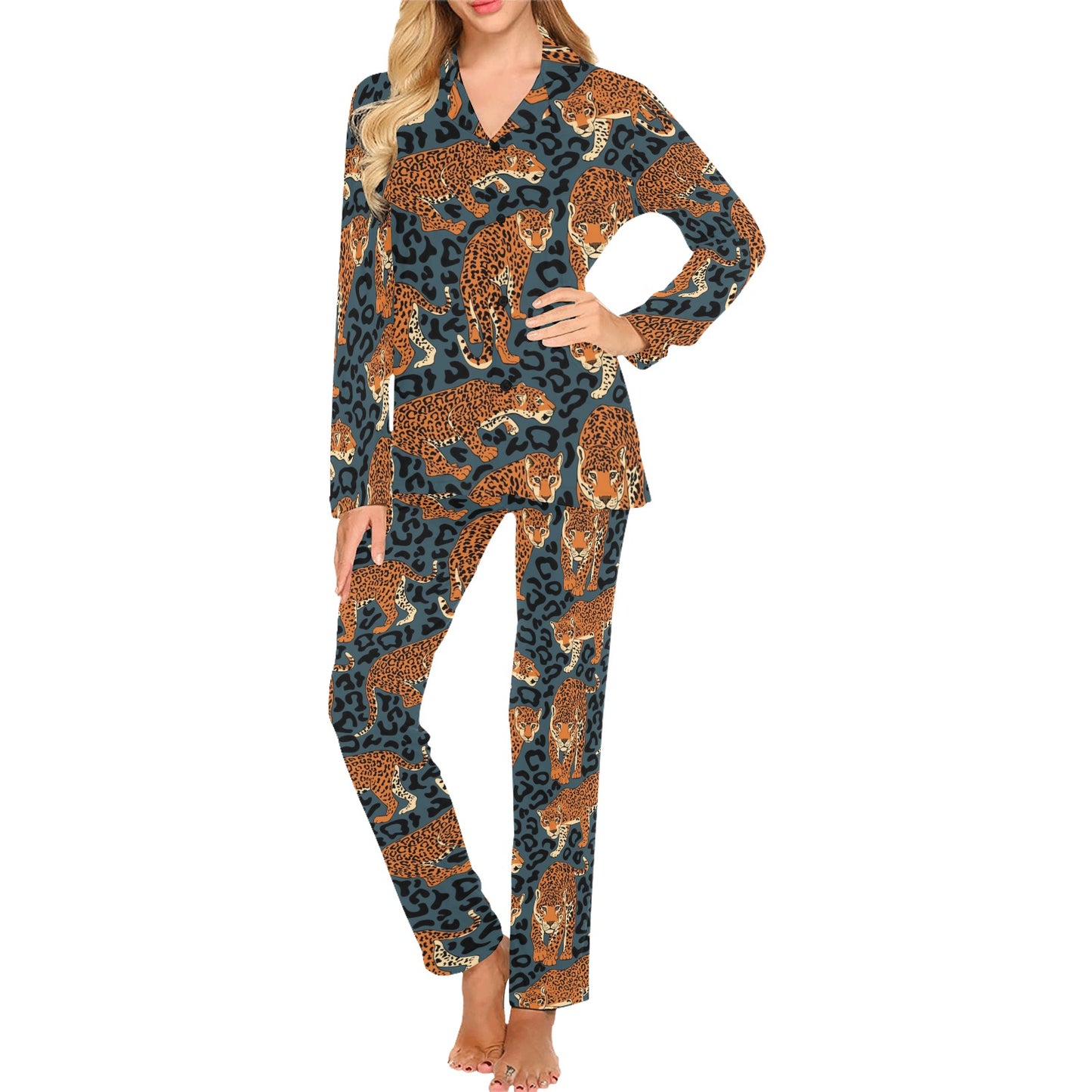 Jaguar Pattern Print Design 04 Women's Long Pajama Set