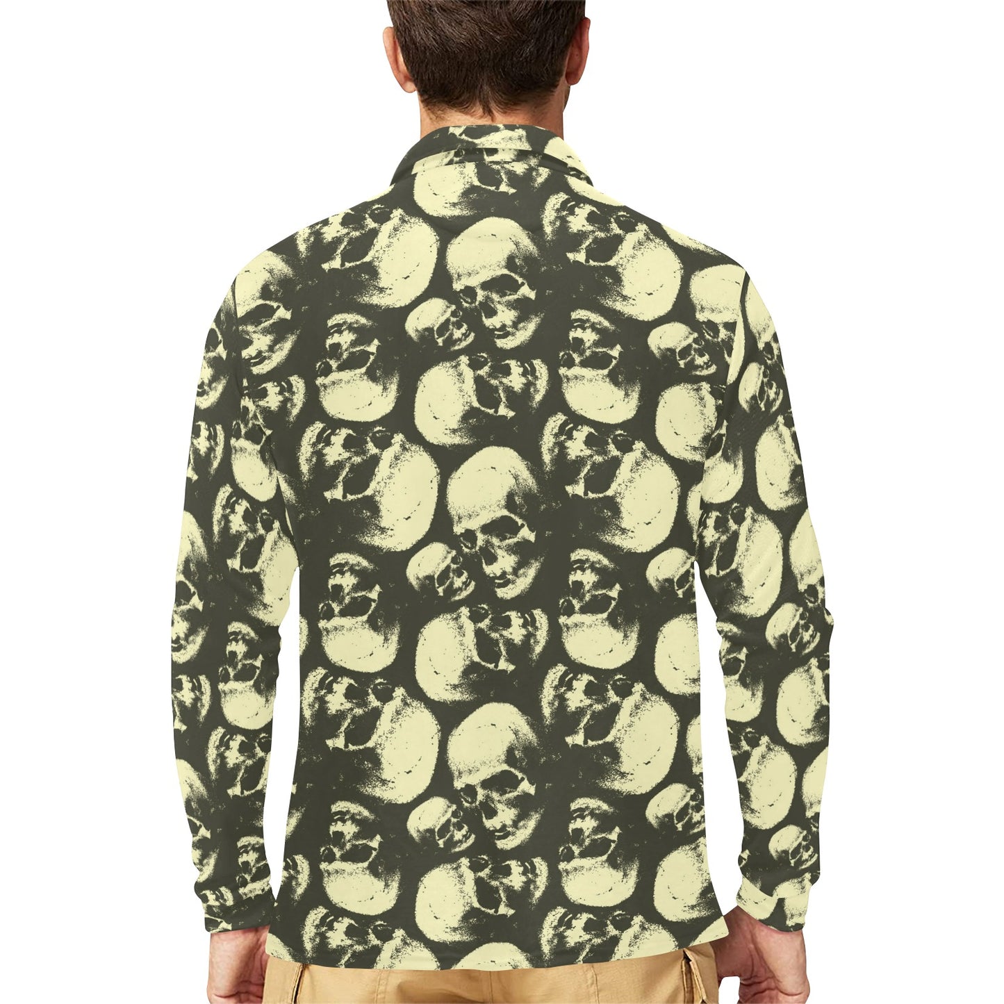 Skull Print Design LKS302 Long Sleeve Polo Shirt For Men's