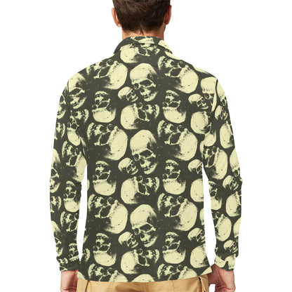 Skull Print Design LKS302 Long Sleeve Polo Shirt For Men's