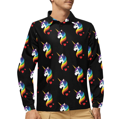 Rainbow Unicorn Pattern Print Design A03 Long Sleeve Polo Shirt For Men's
