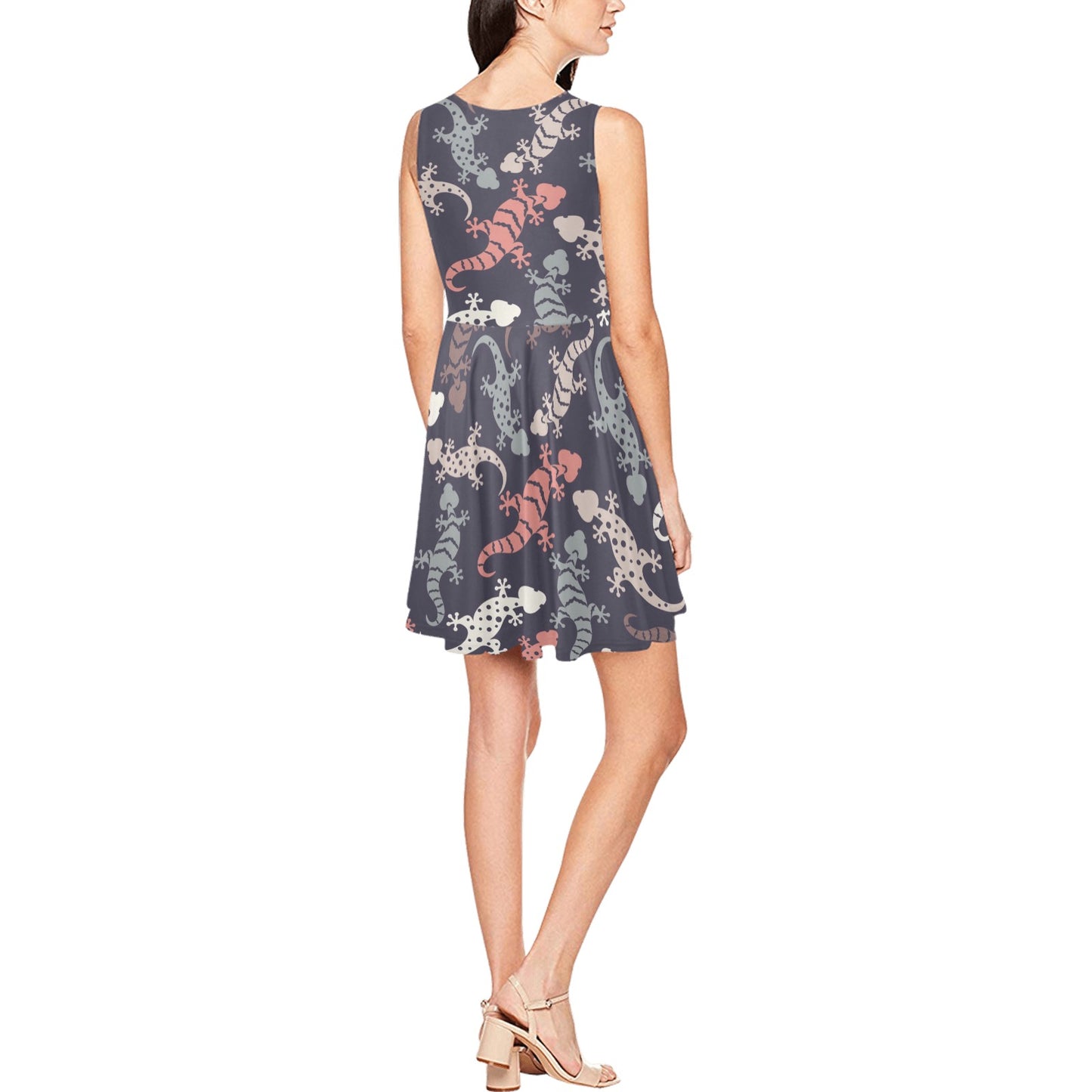 Gecko Pattern Print Design 02 Sleeveless Dress