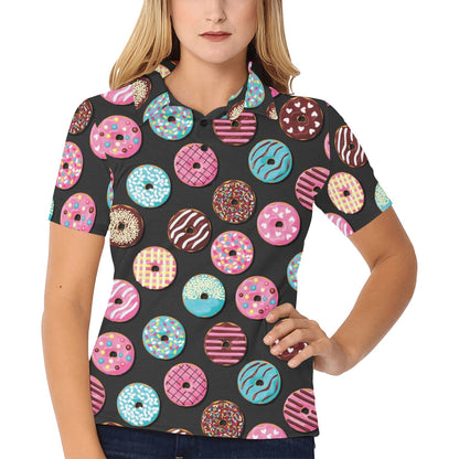 Donut Pattern Print Design DN02 Women's Polo Shirt