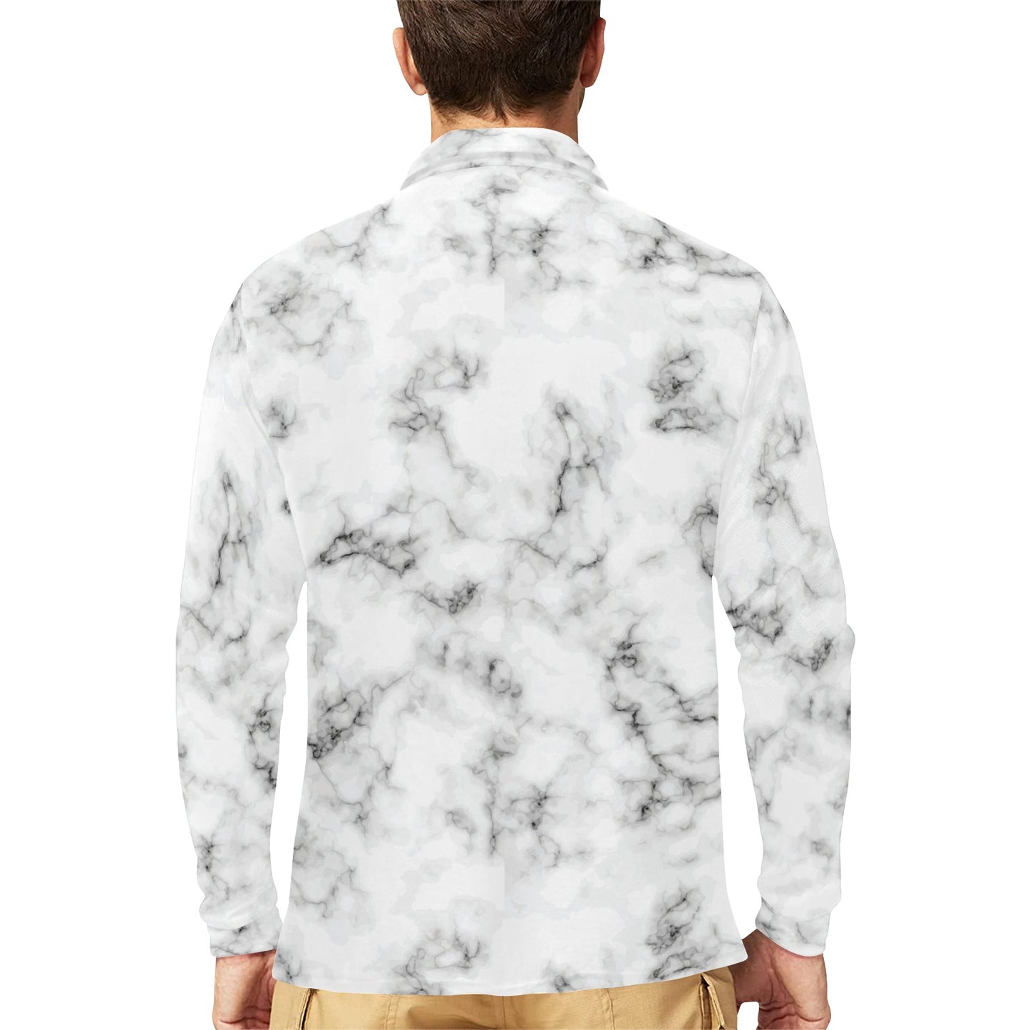 Marble Pattern Print Design 01 Long Sleeve Polo Shirt For Men's