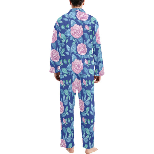 Camellia Pattern Print Design CM05 Men's Long Pajama Set
