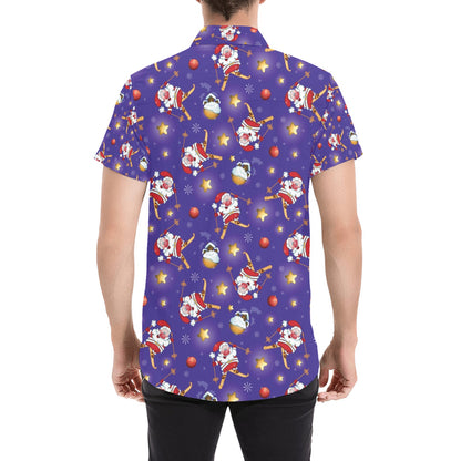 Ski Print Design LKS308 Men Short Sleeve Button Up Shirt