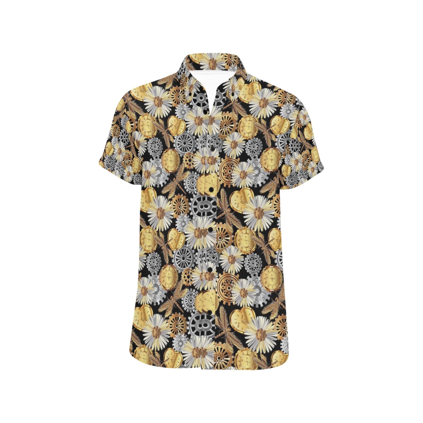 Steampunk Dragonfly Print Design LKS302 Men Short Sleeve Button Up Shirt