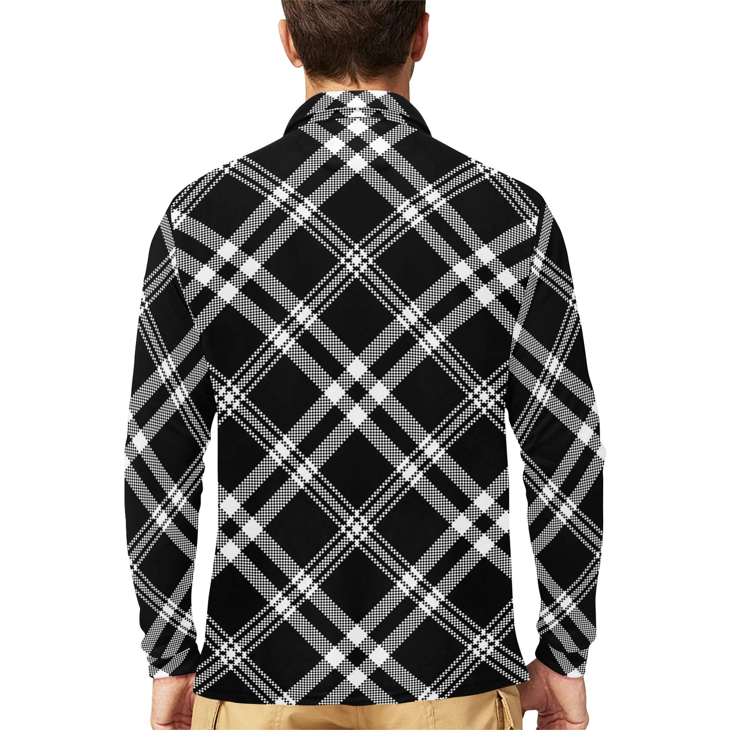 Madras Pattern Print Design 03 Long Sleeve Polo Shirt For Men's