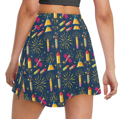 Firework Sparkling Rockets Print Design LKS306 17" Golf & Pickleball Skort with Pockets