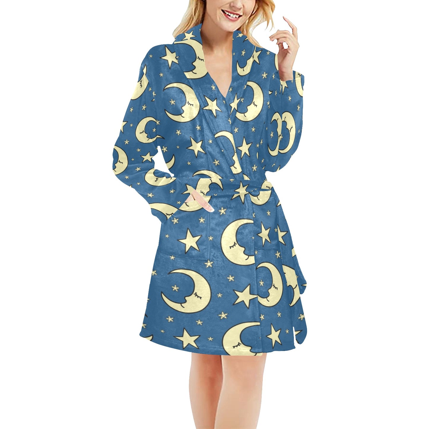 Moon Night Pattern Print Design 03 Women's Fleece Robe
