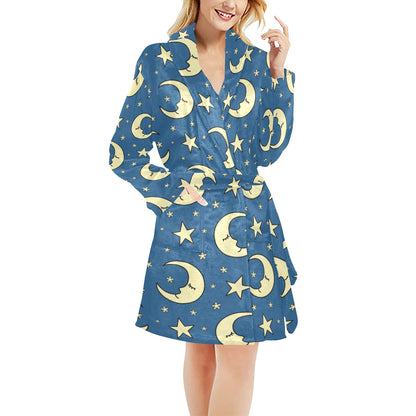 Moon Night Pattern Print Design 03 Women's Fleece Robe