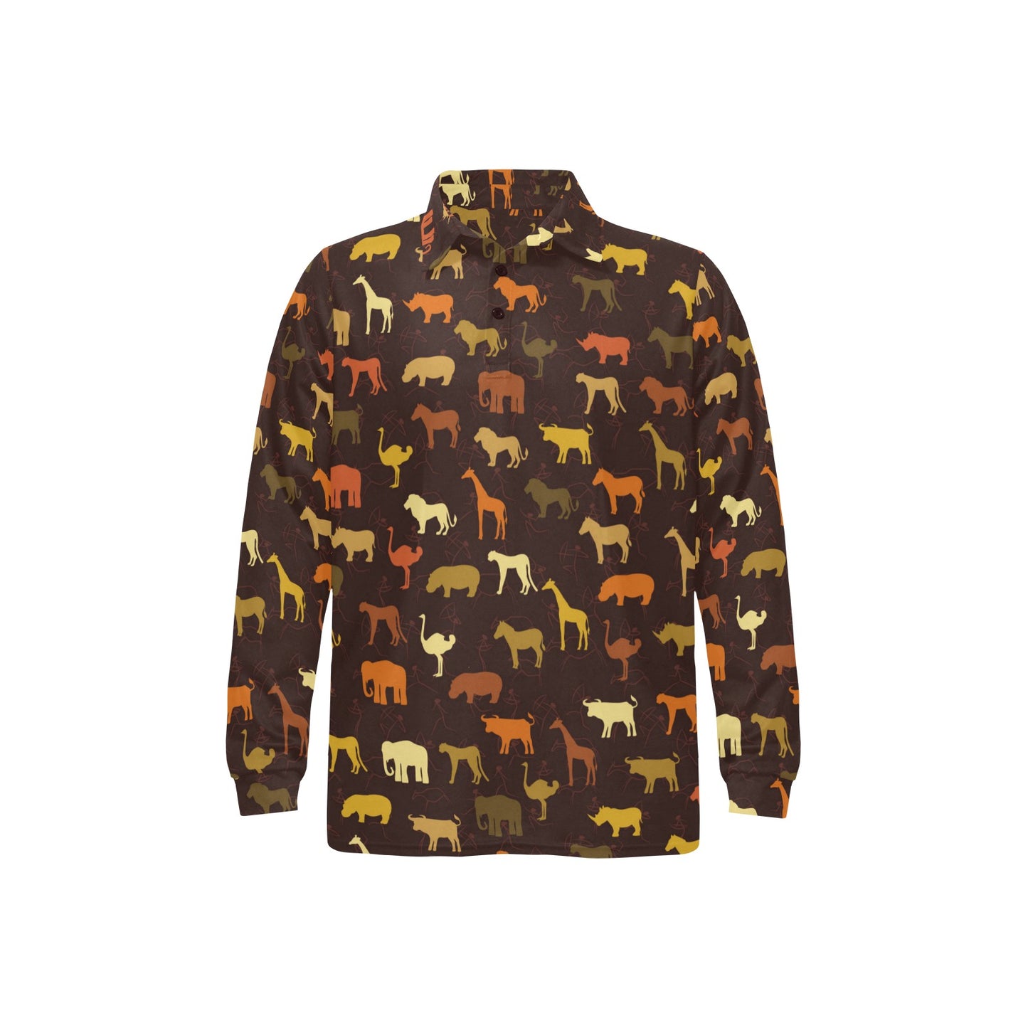 Safari Animal Print Design LKS301 Long Sleeve Polo Shirt For Men's