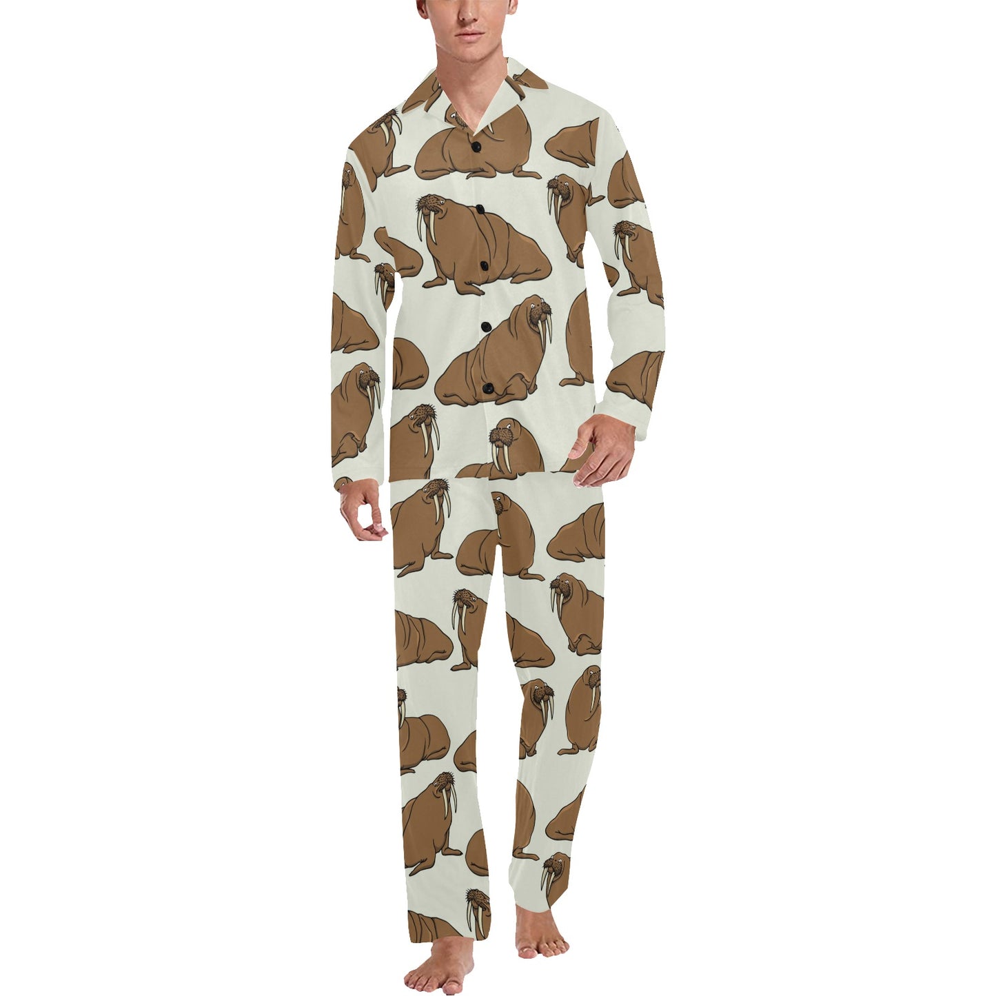 Walrus Pattern Print Design 03 Men's Long Pajama Set
