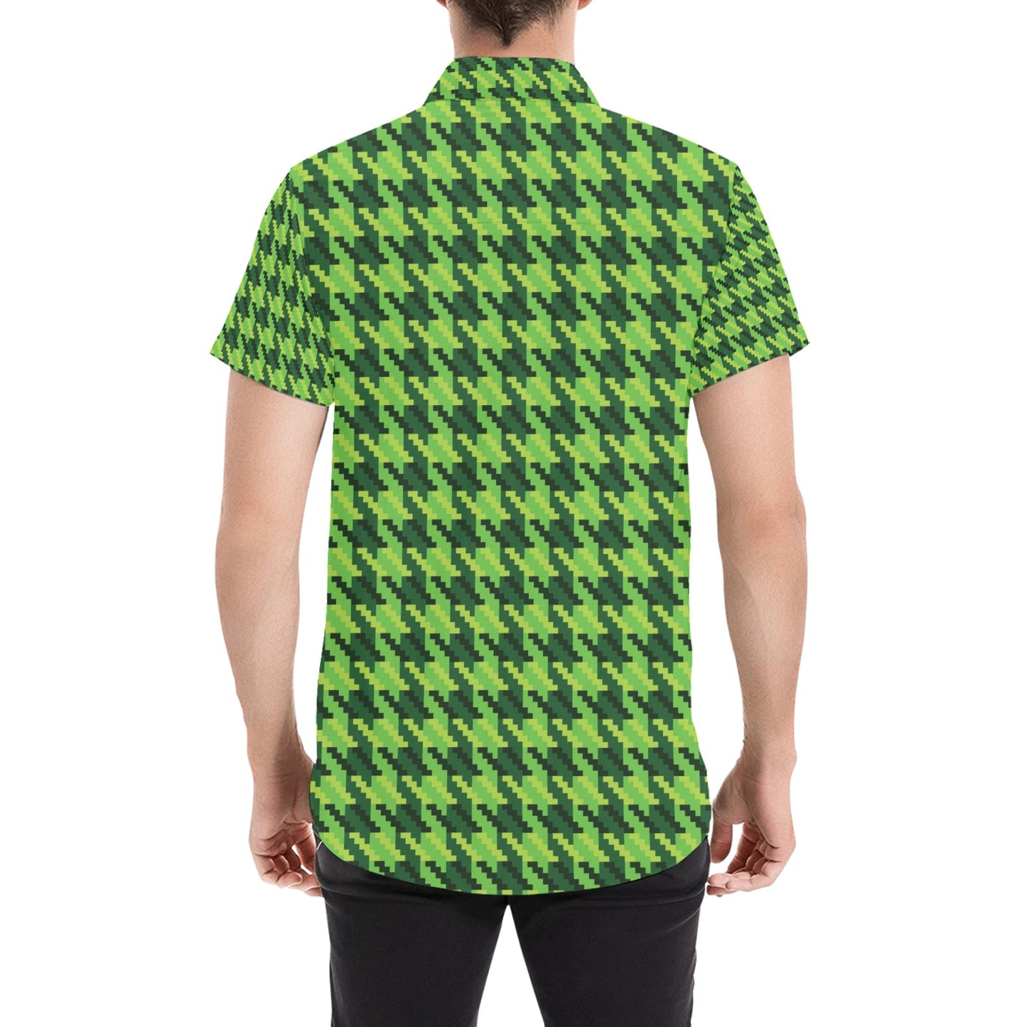 St Patricks Day Houndstooth Pattern Print LKS301 Men Short Sleeve Button Up Shirt