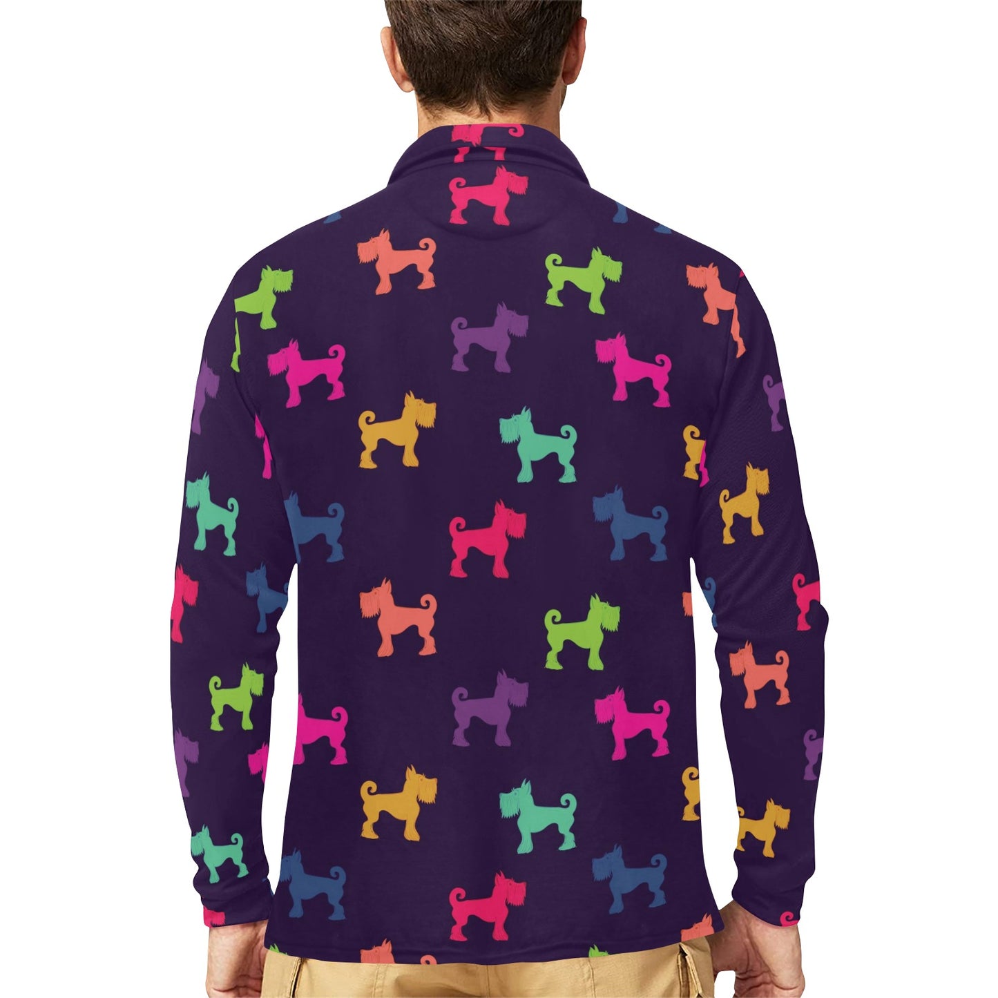 Schnauzers Pattern Print Design A05 Long Sleeve Polo Shirt For Men's