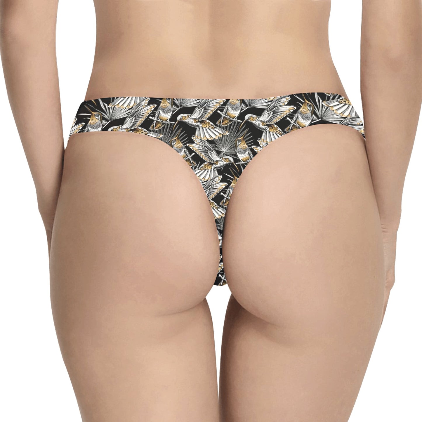 Hummingbird Gold Design Themed Print Women's Thongs